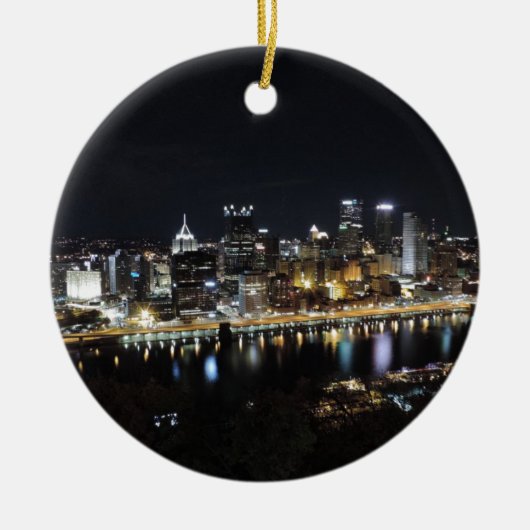 's nachts skyline in Pittsburgh van Mount Washingt Keramisch Ornament (Voorkant)