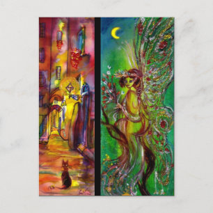 's Nachts straat en Green Fairy Uitnodiging Briefkaart