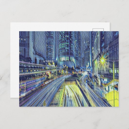 's Nachts-tijd in Hongkong Briefkaart (Voorkant / Achterkant)
