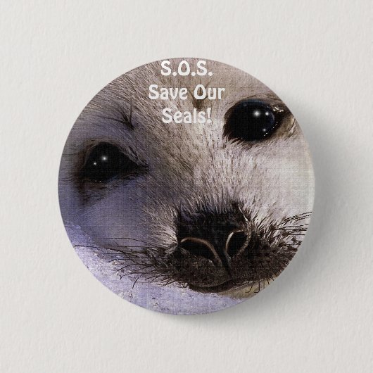 S.O.S. BESPAAR ONZE HARP SEALS RONDE BUTTON 5,7 CM (Voorkant)