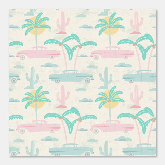 S -Palm Springs Pastel Design – Cars & Palms  Behang (Voorkant)
