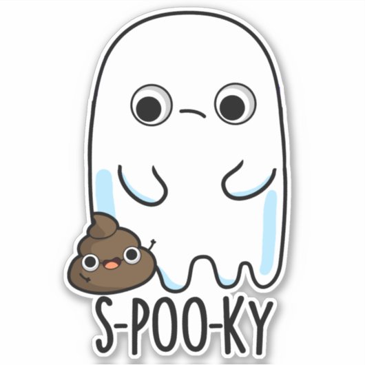 S-poo-ky Funny Ghost Poop Pun Sticker (Voorkant)