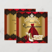 S Quinceanera 15th Red Black Gold Diamond Tiara Kaart (Voorkant / Achterkant)