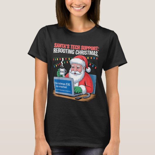 s Rebooting Tech Santa Support Joke T-shirt (Voorkant)