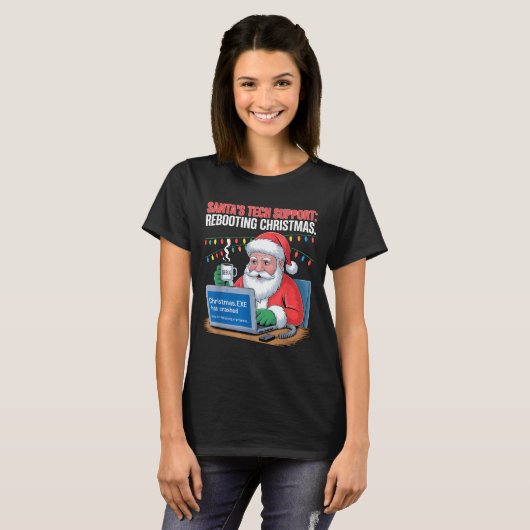 s Rebooting Tech Santa Support Joke T-shirt (Voorkant volledig)