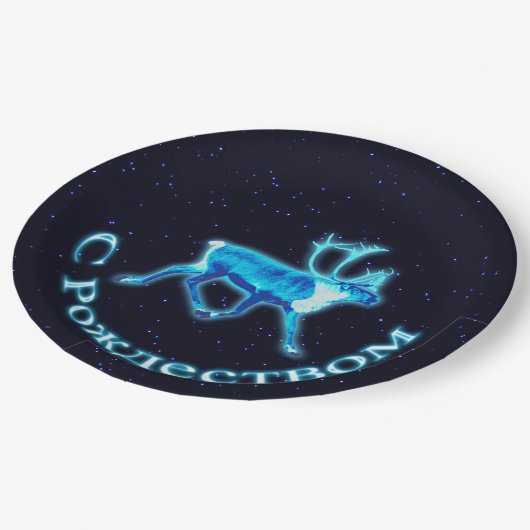 S Rozhdestvom - Blue Cariou (rendier) Papieren Bordje (Gekanteld)