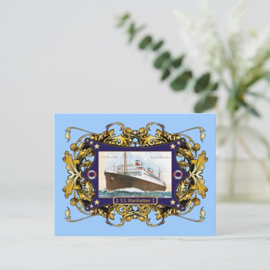 S.S. Manhattan  Steamship Ship Briefkaart (Staand voorkant)