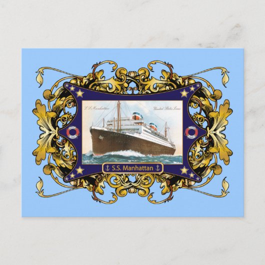 S.S. Manhattan  Steamship Ship Briefkaart (Voorkant)