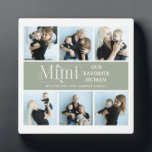 S sentimentele fotocollage Mimi-aandenken Fotoplaat<br><div class="desc">Maak het perfecte cadeau voor de meest geweldige moeder met onze gebruiksvriendelijke sjabloon, met zes foto's van gekoesterde herinneringen en de schattige tekst 'Mimi, onze favoriete mens' op een saliegroene achtergrond die kan worden gewijzigd in uw keuze van kleuren. Compleet met de naam van uw kind(eren) en een schattig "we...</div>