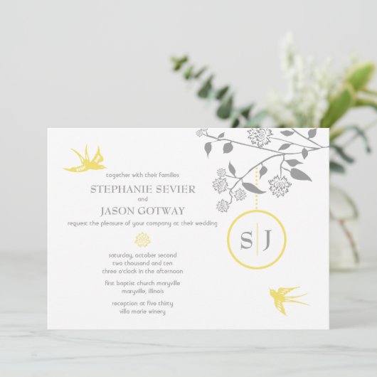 S. Sevier Marigold Birds Wedding Invitations Kaart (Staand voorkant)