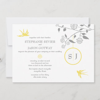 S. Sevier Marigold Birds Wedding Invitations Kaart