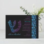 S Shin Hebreeuws Letter Set Bat Mitzvah Invitation Kaart (Staand voorkant)