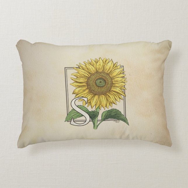 S voor zonnebloempitten - Alfabet Monogram Decoratief Kussen (Voorkant)