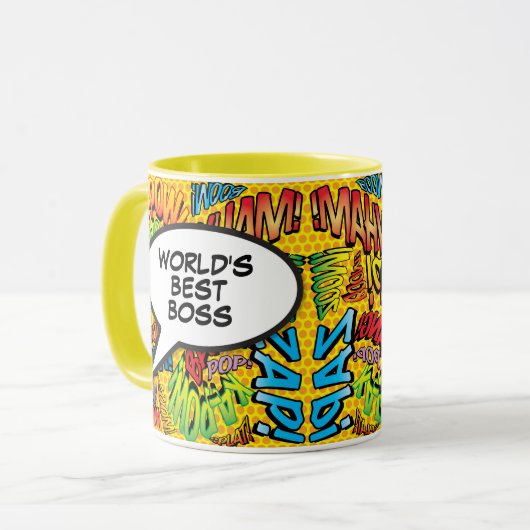 'S Werelds beste baas stripboek Pop Art Fun Retro Mok (Voorkant links)