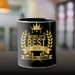 's Werelds beste baas zwart en goud 5-ster Tweekleurige Koffiemok<br><div class="desc">Personaliseer voor 's werelds beste baas om een uniek cadeau voor hen te creëer. Ontworpen door Thisnotme©</div>