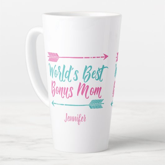 's Werelds beste bonusmam Stepmam Roze Moederdag Latte Mok (Linkerhoek)