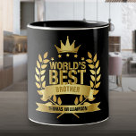 's Werelds beste broedervaar zwart en goud Tweekleurige Koffiemok<br><div class="desc">Het perfecte cadeau voor de beste broer ter wereld. Pas de naam aan om een uniek geschenk te creëer. Een perfecte manier om hem te shows hoe geweldig hij elke dag is. Ontworpen door: Thisnotme©</div>