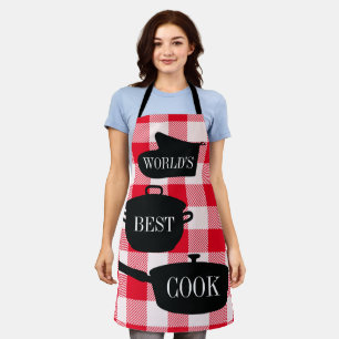 's Werelds beste Cook Red White Gingham Check Schort