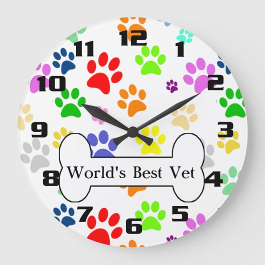 's werelds beste dierenarts Colorful Pet Paws Grote Klok (Voorkant)