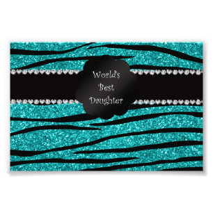 's Werelds beste dochter turquoise glitter zebra Foto Afdruk