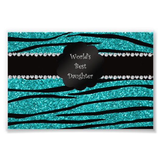 's Werelds beste dochter turquoise glitter zebra Foto Afdruk (Voorkant)
