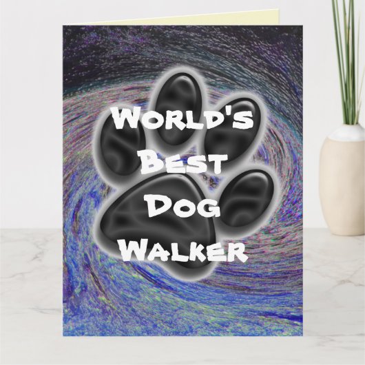 's Werelds beste 'Dog Walker Blue Spiral Pet Paw P Bedankkaart (Voorkant)