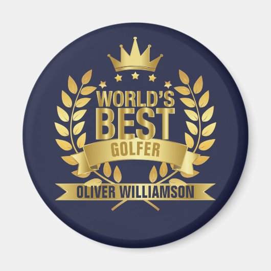 's Werelds beste golfer marine blauw en goud 5 ste Magneet (Voorkant)