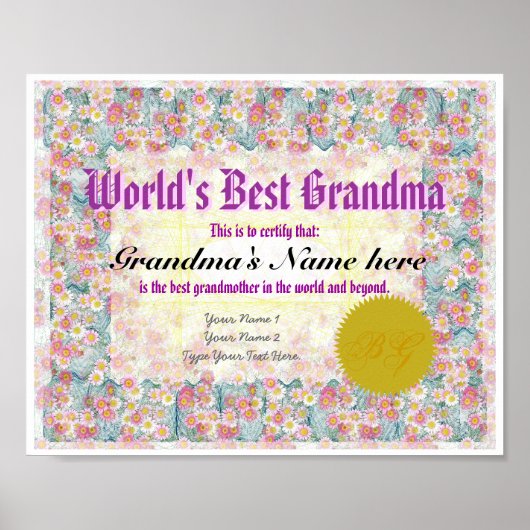 's Werelds beste Grandma Award - Afdruk Poster (Voorkant)