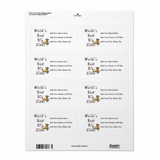 's Werelds beste grote zuster-cadeautjes Etiket (Full Sheet)