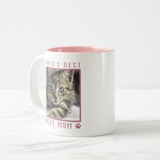 's Werelds beste kat mam roze schilderafdrukken fo Tweekleurige Koffiemok (Voorkant links)