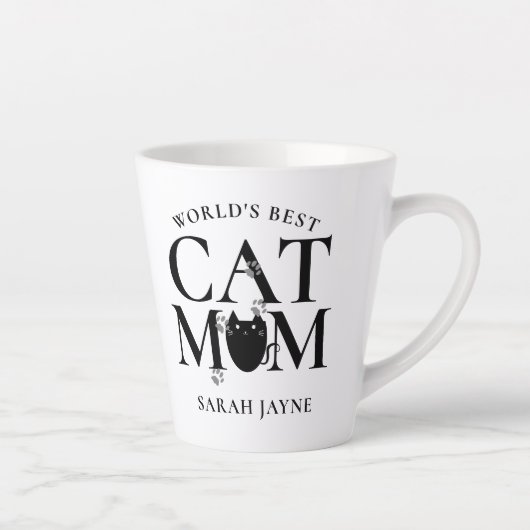's Werelds beste kat mam Schattige gepersonaliseer Latte Mok (Rechts)
