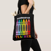 's Werelds beste Kindergarten-leraar regenboogkuns Tote Bag (Dichtbij)