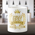 's Werelds beste leraar Gold 5-ster Koffiemok<br><div class="desc">Personaliseer voor 's werelds beste leraar om een uniek cadeau voor hen te creëer. Ontworpen door Thisnotme©</div>