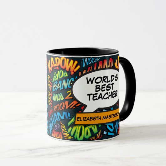 's Werelds beste leraar leuk retro stripverhaal mo Mok (Voorkant rechts)