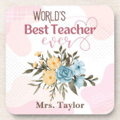 's Werelds beste leraar ooit Floral gepersonalisee Bier Onderzetter (Voorkant)