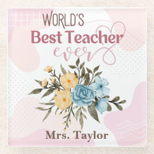 's Werelds beste leraar ooit Floral gepersonalisee Glazen Onderzetter