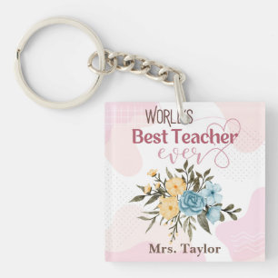 's Werelds beste leraar ooit Floral gepersonalisee Sleutelhanger