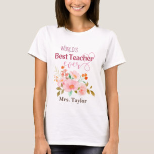 's Werelds beste leraar ooit Floral gepersonalisee T-shirt