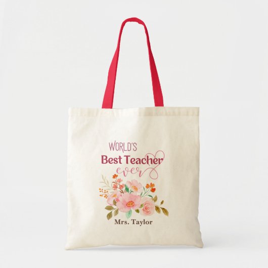 's Werelds beste leraar ooit Floral gepersonalisee Tote Bag (Voorkant)