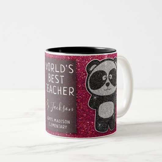 's Werelds beste leraar zwart-wit panda-glitter Tweekleurige Koffiemok (Voorkant rechts)