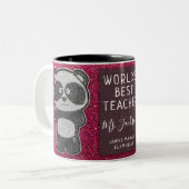 's Werelds beste leraar zwart-wit panda-glitter Tweekleurige Koffiemok (Voorkant links)