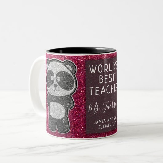 's Werelds beste leraar zwart-wit panda-glitter Tweekleurige Koffiemok (Voorkant links)