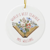 'S Werelds Beste Lerarenboek Bloemen Keramisch Ornament (Voorkant)