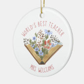 'S Werelds Beste Lerarenboek Bloemen Keramisch Ornament (Links)