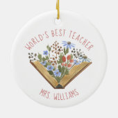 'S Werelds Beste Lerarenboek Bloemen Keramisch Ornament (Achterkant)