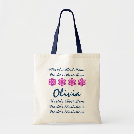 's Werelds beste mam aangepaste naam marine en roz Tote Bag (Voorkant)