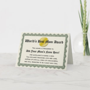 'S Werelds Beste Mam Award Certificaat Kaart