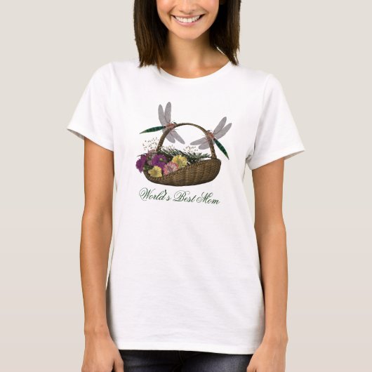 's Werelds beste mam Dragonflies Flowers T-shirt (Voorkant)