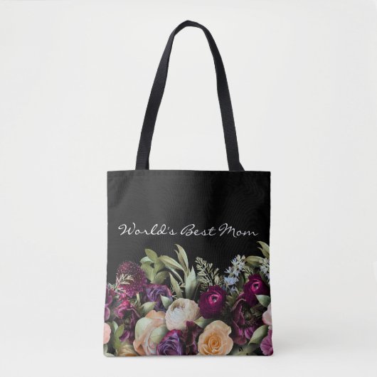 's Werelds Beste Mam Elegant Donker Moody Floral Tote Bag (Voorkant)