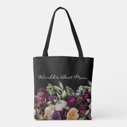 's Werelds Beste Mam Elegant Donker Moody Floral Tote Bag (Achterkant)